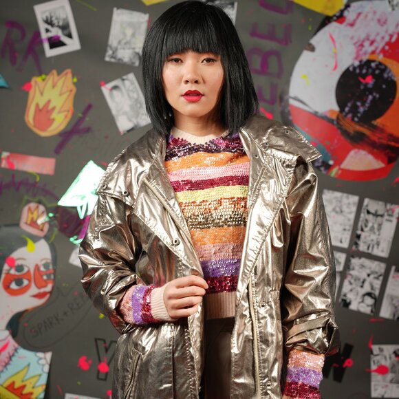 Metallic Bronze Windbreaker Jacket – Tart Collections, Street Style, Size M - Picture 3 of 12